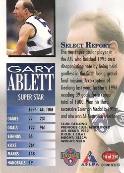 1996 Select AFL #14 Gary Ablett Sr. Back
